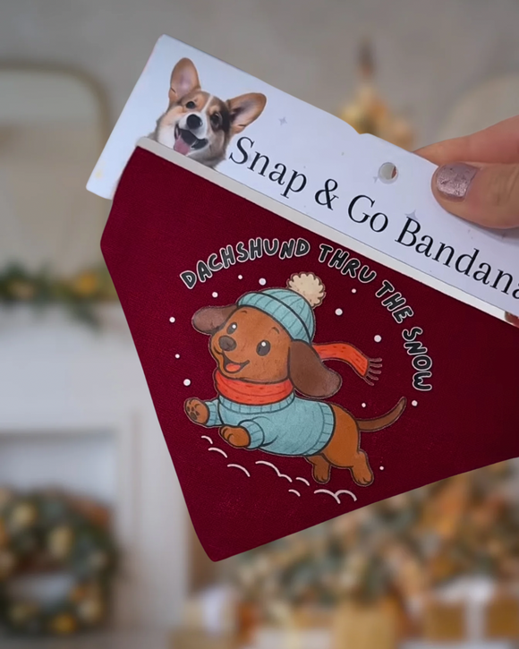 Dachshund Thru the Snow Snap & Go Handmade Bandana
